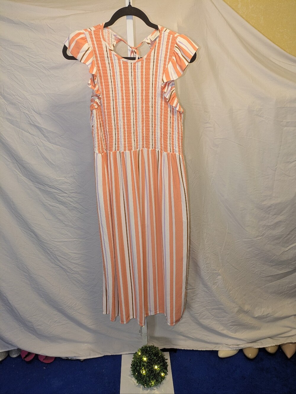 A New Day Striped Smocked Midi Dress with Pockets – Size M